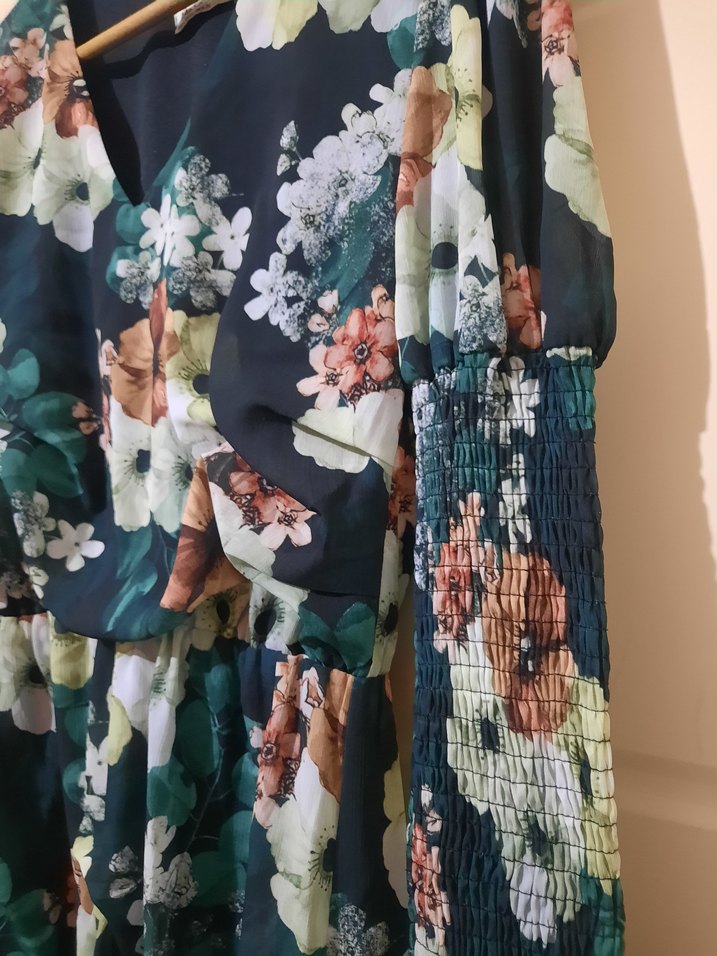 Çiçek Desenli V Yaka Bohem Elbise - Görsel 5