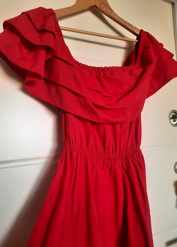 Kırmızı Drapeli Mini Keten Elbise - Görsel 2