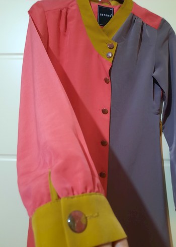 Düğmeli Uzun Kollu Renkli Kadın Tunik - Görsel 2