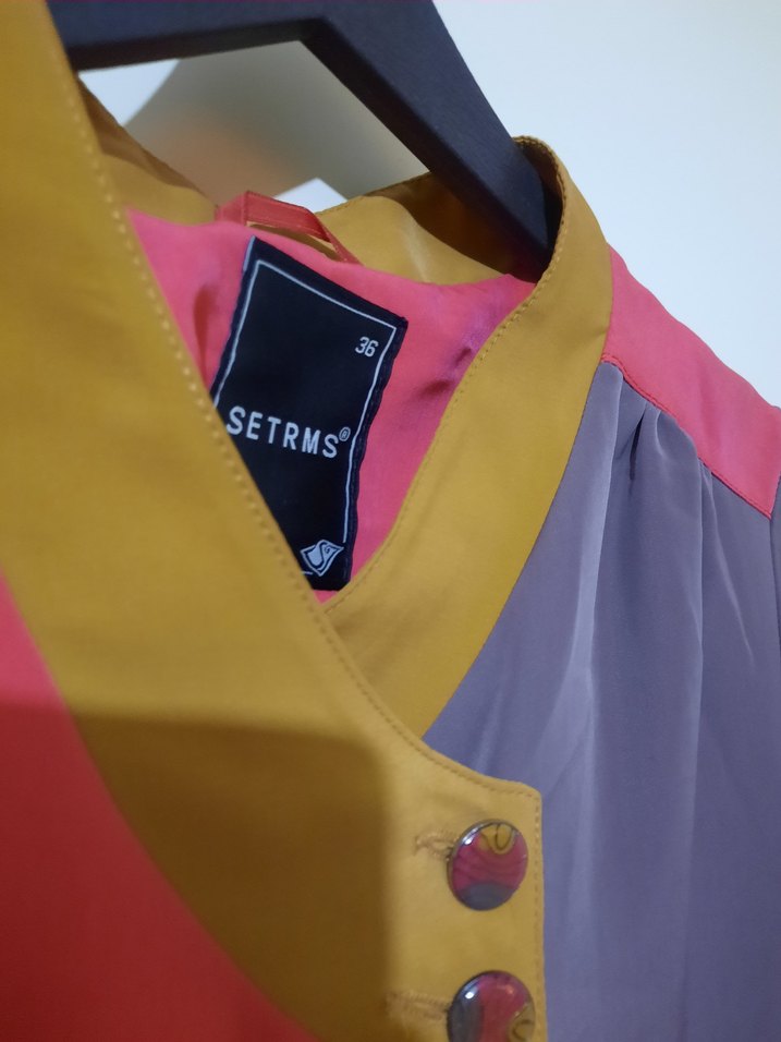 Düğmeli Uzun Kollu Renkli Kadın Tunik - Görsel 5