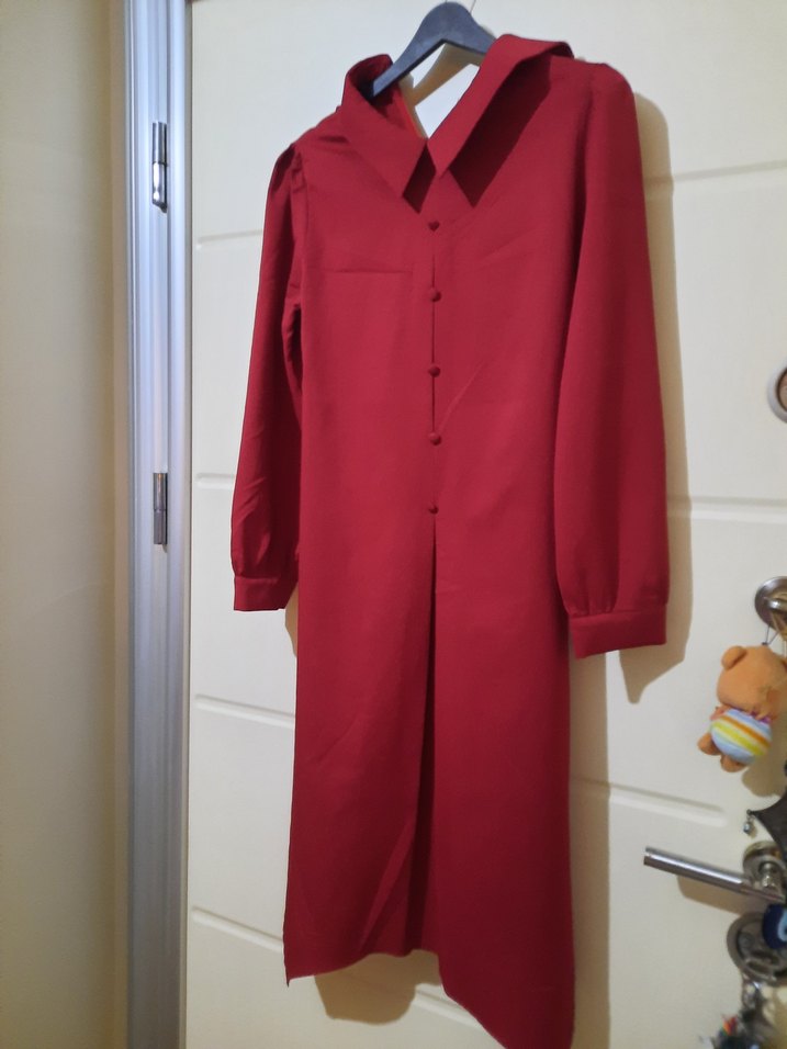 Bordo Uzun Kollu Düğmeli Kadın Tunik - Görsel 2