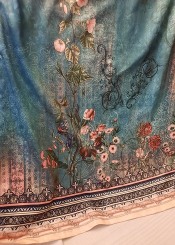 Bohem Kolsuz Mini Elbise Turkuaz Desenli - Görsel 4