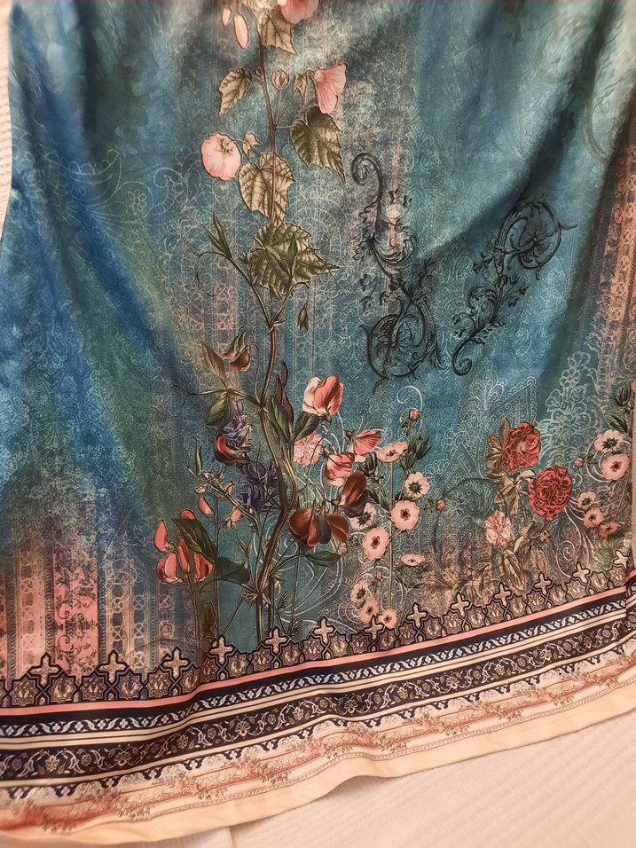 Bohem Kolsuz Mini Elbise Turkuaz Desenli - Görsel 4