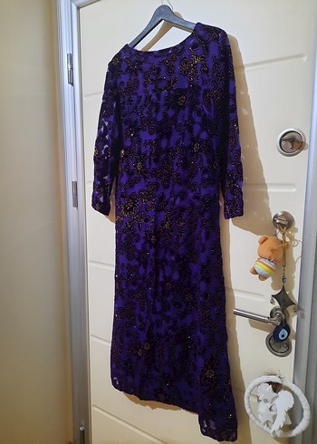 Taşlı Mor Elbise - Görsel 4