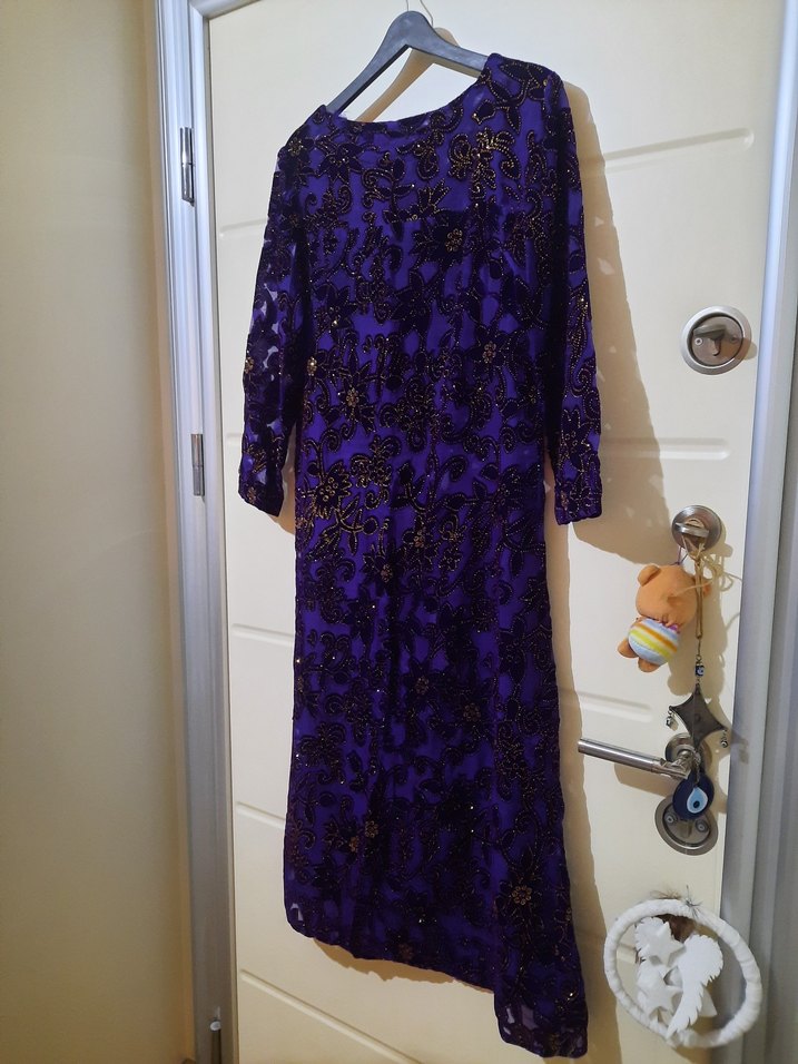 Taşlı Mor Elbise - Görsel 4