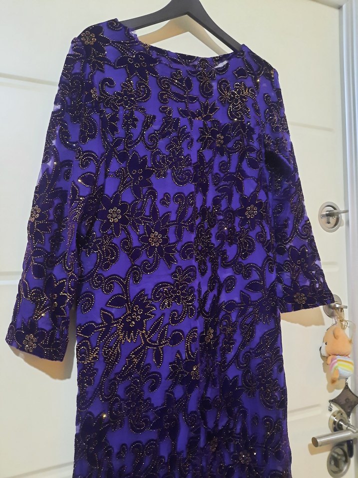 Taşlı Mor Elbise - Görsel 5
