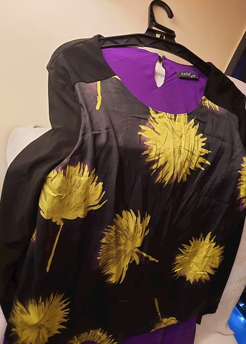 Uzun Kollu Mor Siyah Desenli Kadın Bluz - Görsel 6