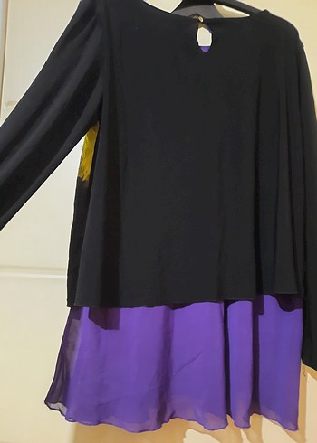 Uzun Kollu Mor Siyah Desenli Kadın Bluz - Görsel 3