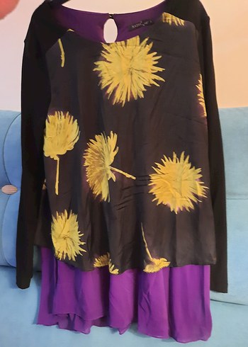 Uzun Kollu Mor Siyah Desenli Kadın Bluz - Görsel 5