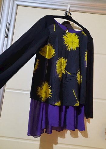 Uzun Kollu Mor Siyah Desenli Kadın Bluz - Görsel 2