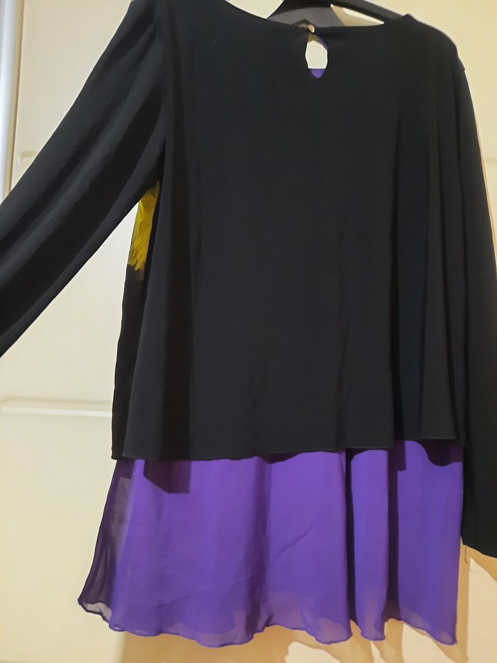 Uzun Kollu Mor Siyah Desenli Kadın Bluz - Görsel 3