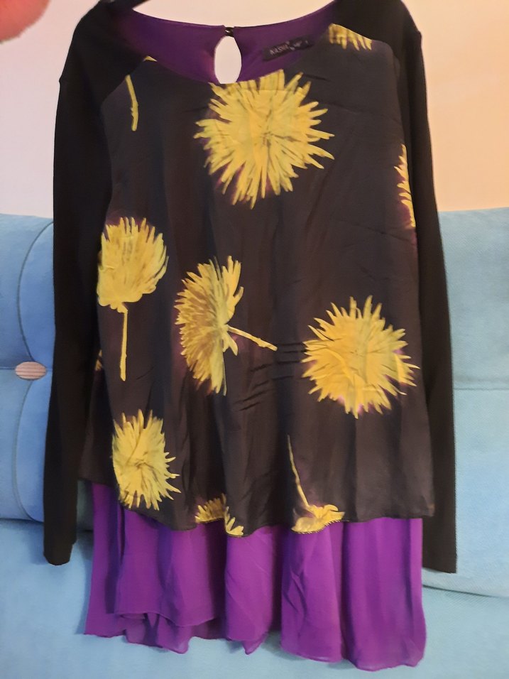 Uzun Kollu Mor Siyah Desenli Kadın Bluz - Görsel 5