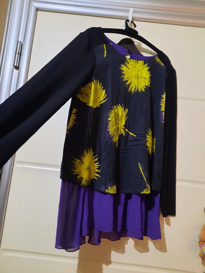 Uzun Kollu Mor Siyah Desenli Kadın Bluz - Görsel 2