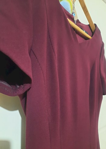 Bordo Midi Drapeli Klasik Kadın Elbise - Görsel 3