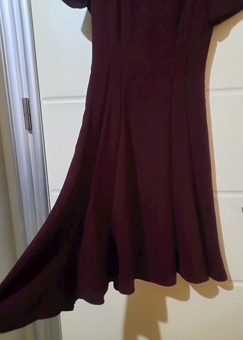 Bordo Midi Drapeli Klasik Kadın Elbise - Görsel 2