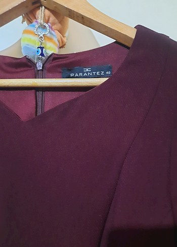 Bordo Midi Drapeli Klasik Kadın Elbise - Görsel 5