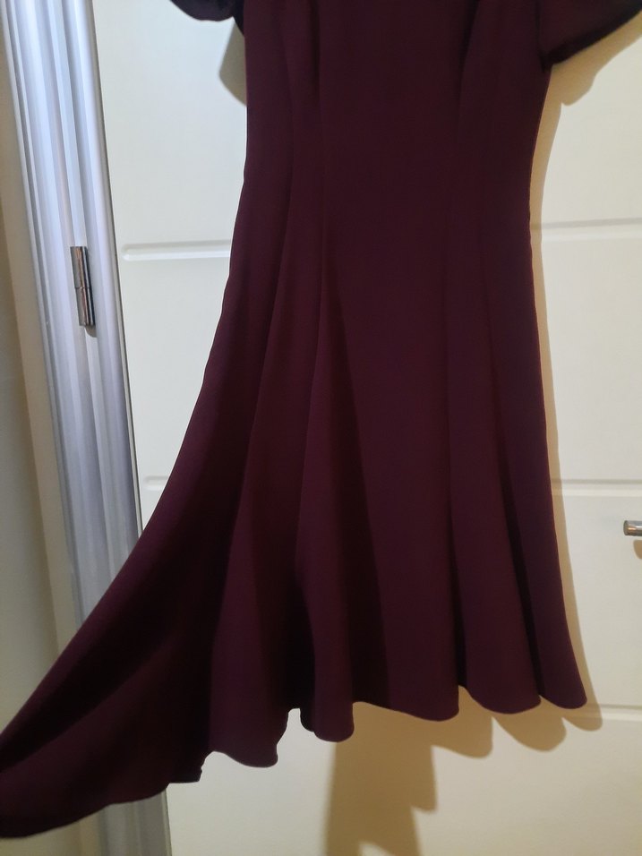 Bordo Midi Drapeli Klasik Kadın Elbise - Görsel 2