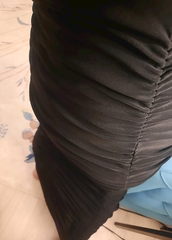 Siyah Drapeli Straplez Uzun Elbise - Görsel 2