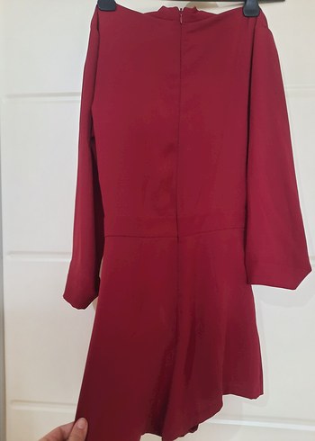 Kadın Bordi Mini V Yaka Tulum - Görsel 2