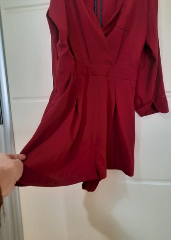 Kadın Bordi Mini V Yaka Tulum - Görsel 5