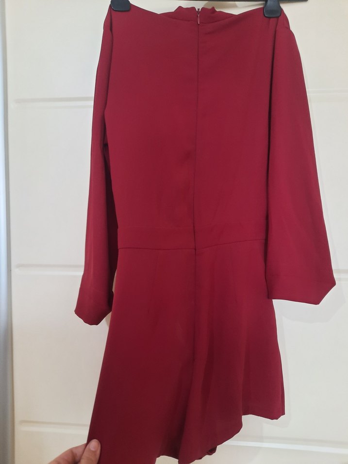 Kadın Bordi Mini V Yaka Tulum - Görsel 2