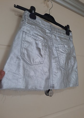 Gri parlak mini Etek - Görsel 4