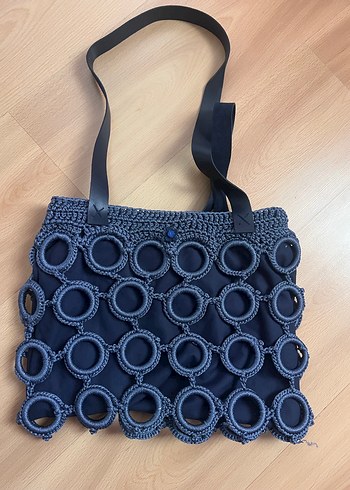 Mavi Gri Örgü Kadın Çanta - Görsel 2