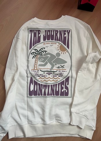 Beyaz Baskılı Pamuklu Sweatshirt - Görsel 2