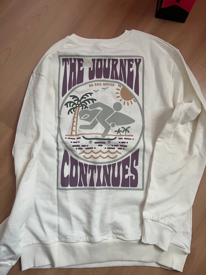 Beyaz Baskılı Pamuklu Sweatshirt - Görsel 2