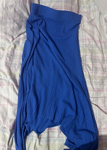 Mavi Drapeli Kadın Uzun Etek Asimetrik - Görsel 2