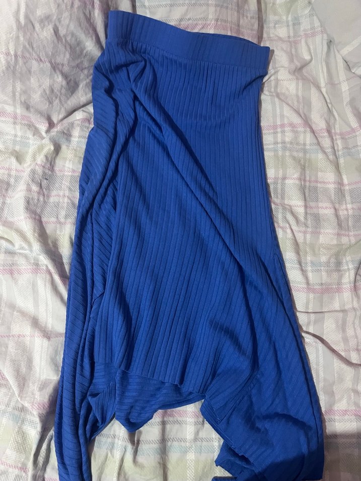 Mavi Drapeli Kadın Uzun Etek Asimetrik - Görsel 2