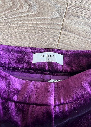 Kadın Mor Kadife Rahat Kesim Pantolon - Görsel 2