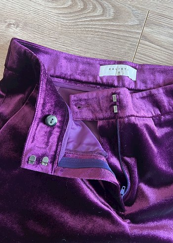 Kadın Mor Kadife Rahat Kesim Pantolon - Görsel 3