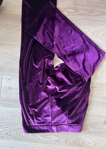 Kadın Mor Kadife Rahat Kesim Pantolon - Görsel 4
