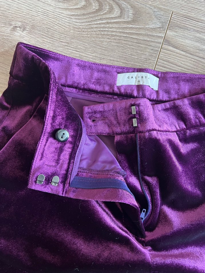 Kadın Mor Kadife Rahat Kesim Pantolon - Görsel 3