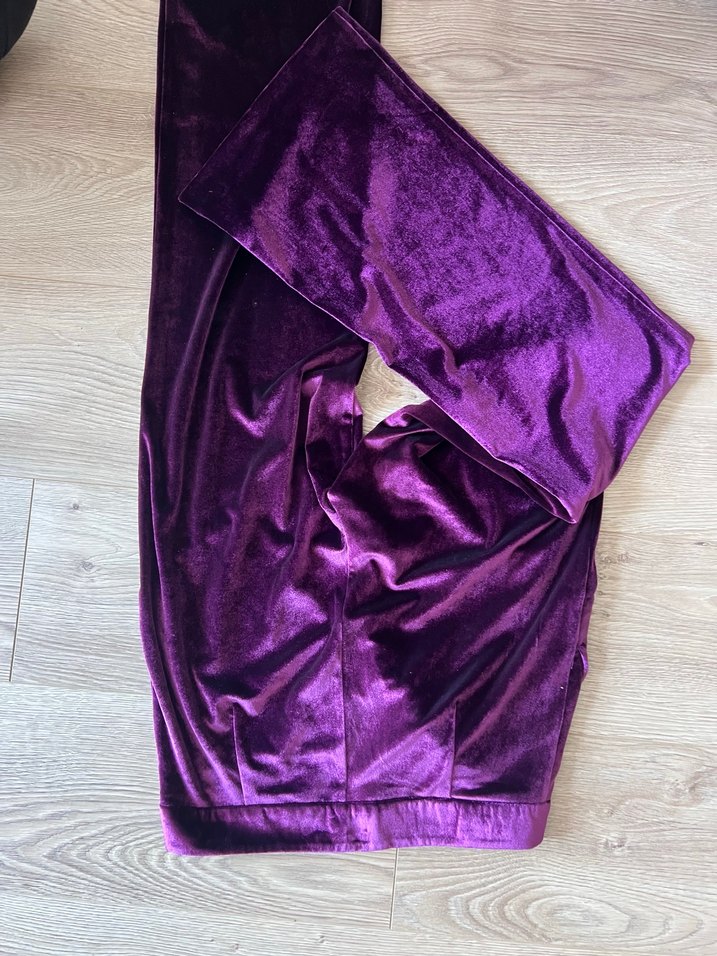 Kadın Mor Kadife Rahat Kesim Pantolon - Görsel 4