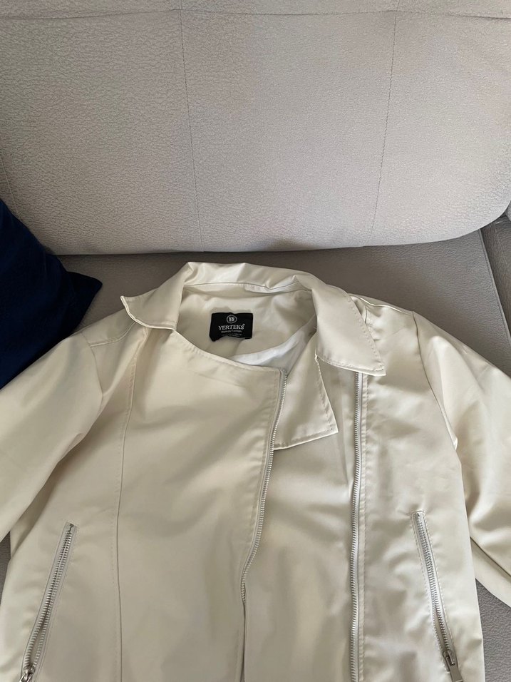 Beyaz Kadın Deri Ceket Fermuarlı - Görsel 2