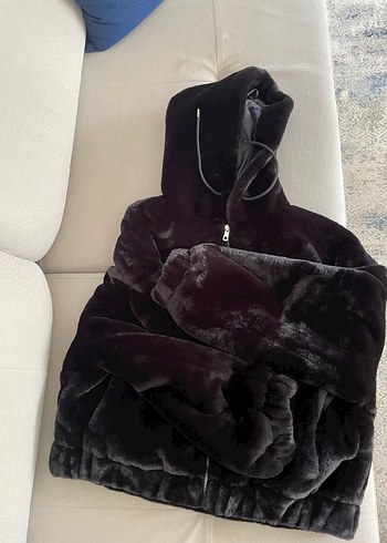 Siyah Kapüşonlu Kürk LCW Hiç giyilmedi - Görsel 3