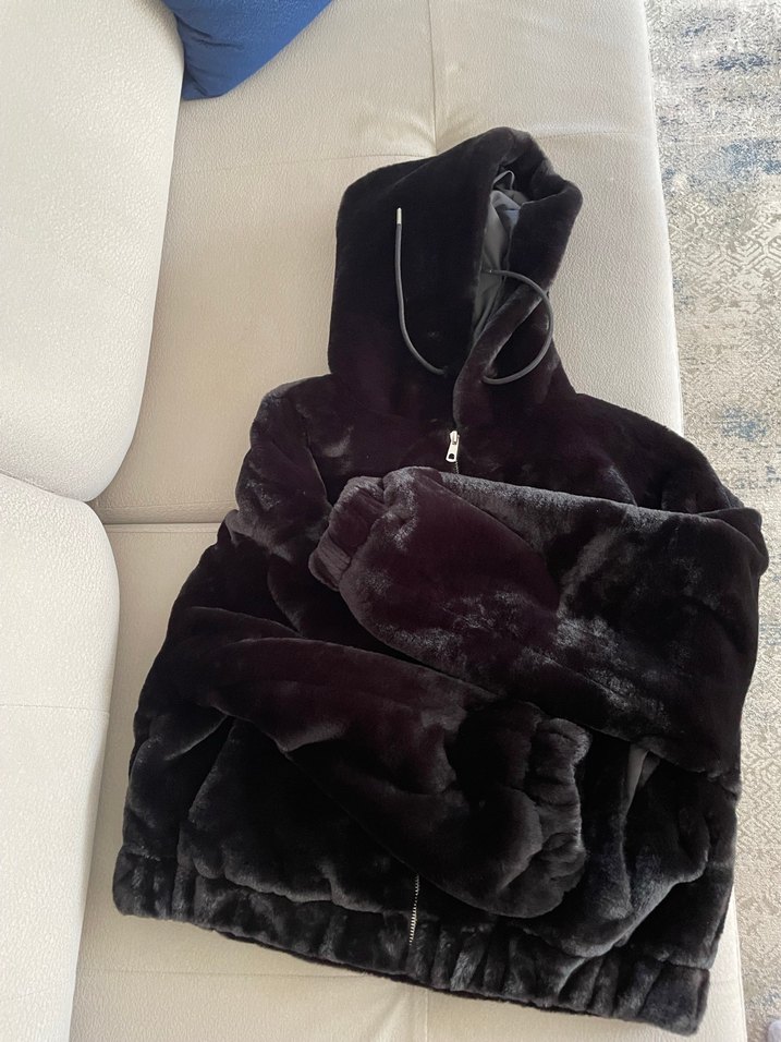 Siyah Kapüşonlu Kürk LCW Hiç giyilmedi - Görsel 3