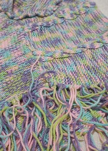 Kız Çocuk Bohem Çok Renkli Triko Panço - Görsel 2