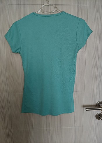 Turkuaz Baskılı Rahat Kesim Kadın Tişört - Görsel 5