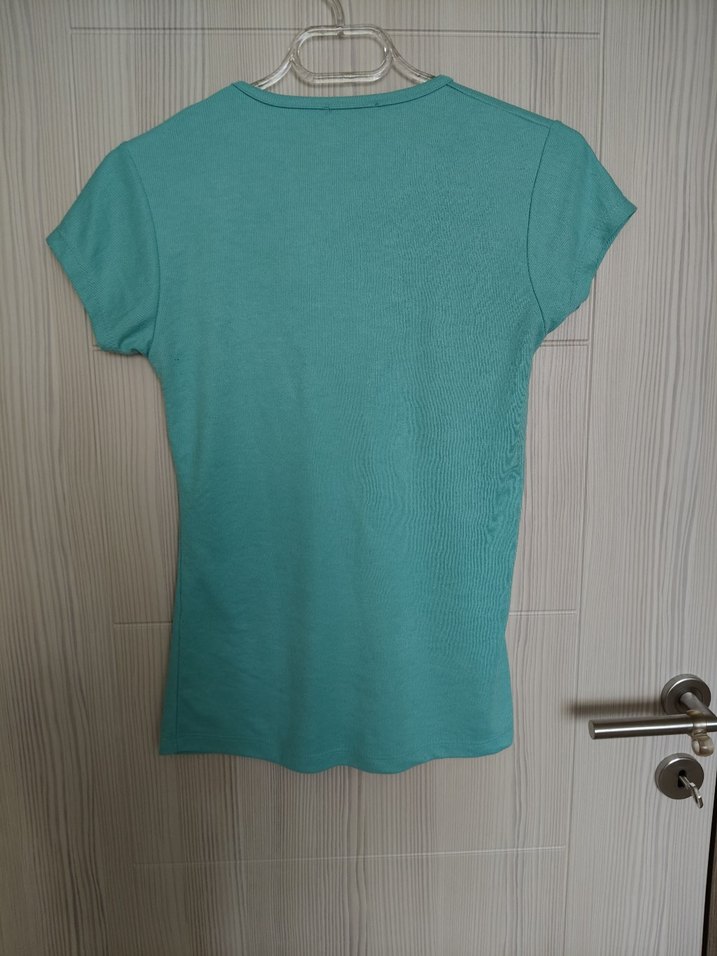 Turkuaz Baskılı Rahat Kesim Kadın Tişört - Görsel 5