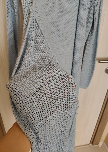 bebek mavisi Uzun Örgü Kadın Hırka - Görsel 5