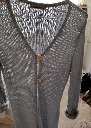 bebek mavisi Uzun Örgü Kadın Hırka - Görsel 7