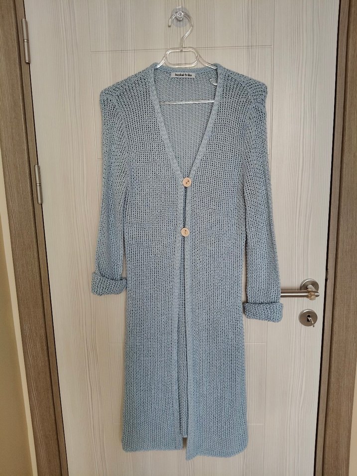 bebek mavisi Uzun Örgü Kadın Hırka - Görsel 2