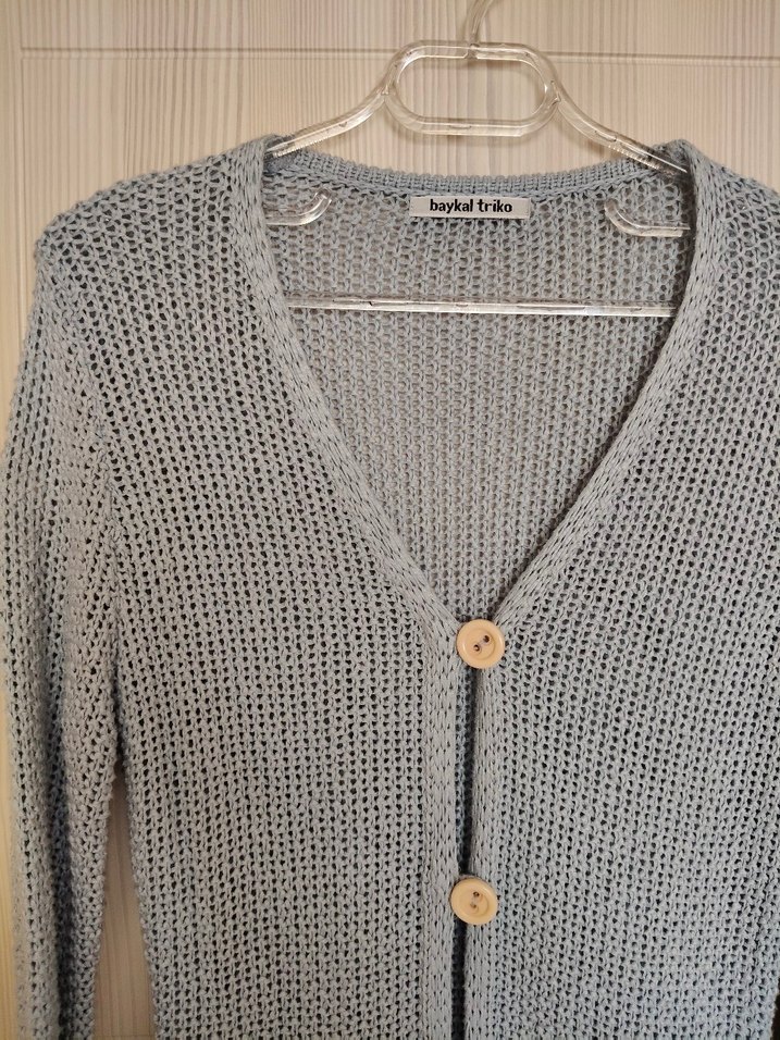 bebek mavisi Uzun Örgü Kadın Hırka - Görsel 3