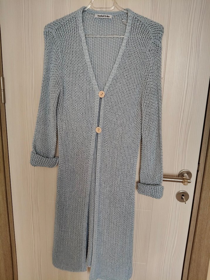 bebek mavisi Uzun Örgü Kadın Hırka - Görsel 4