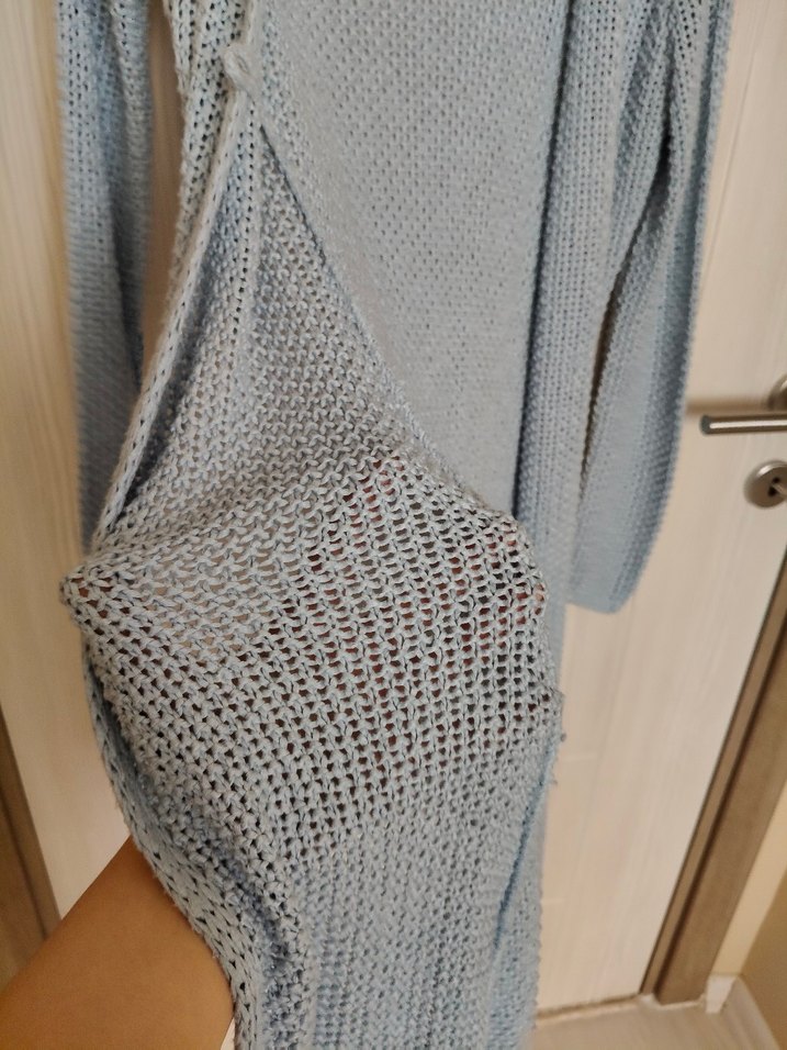 bebek mavisi Uzun Örgü Kadın Hırka - Görsel 5