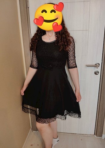 Dantel Detaylı Siyah Leopar Desenli Midi Elbise - Görsel 2