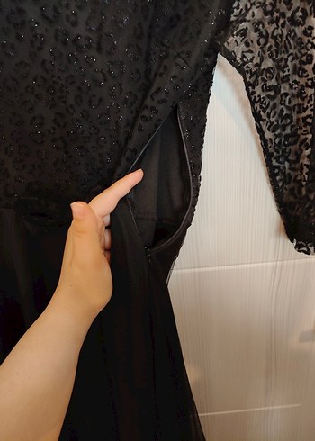 Dantel Detaylı Siyah Leopar Desenli Midi Elbise - Görsel 5